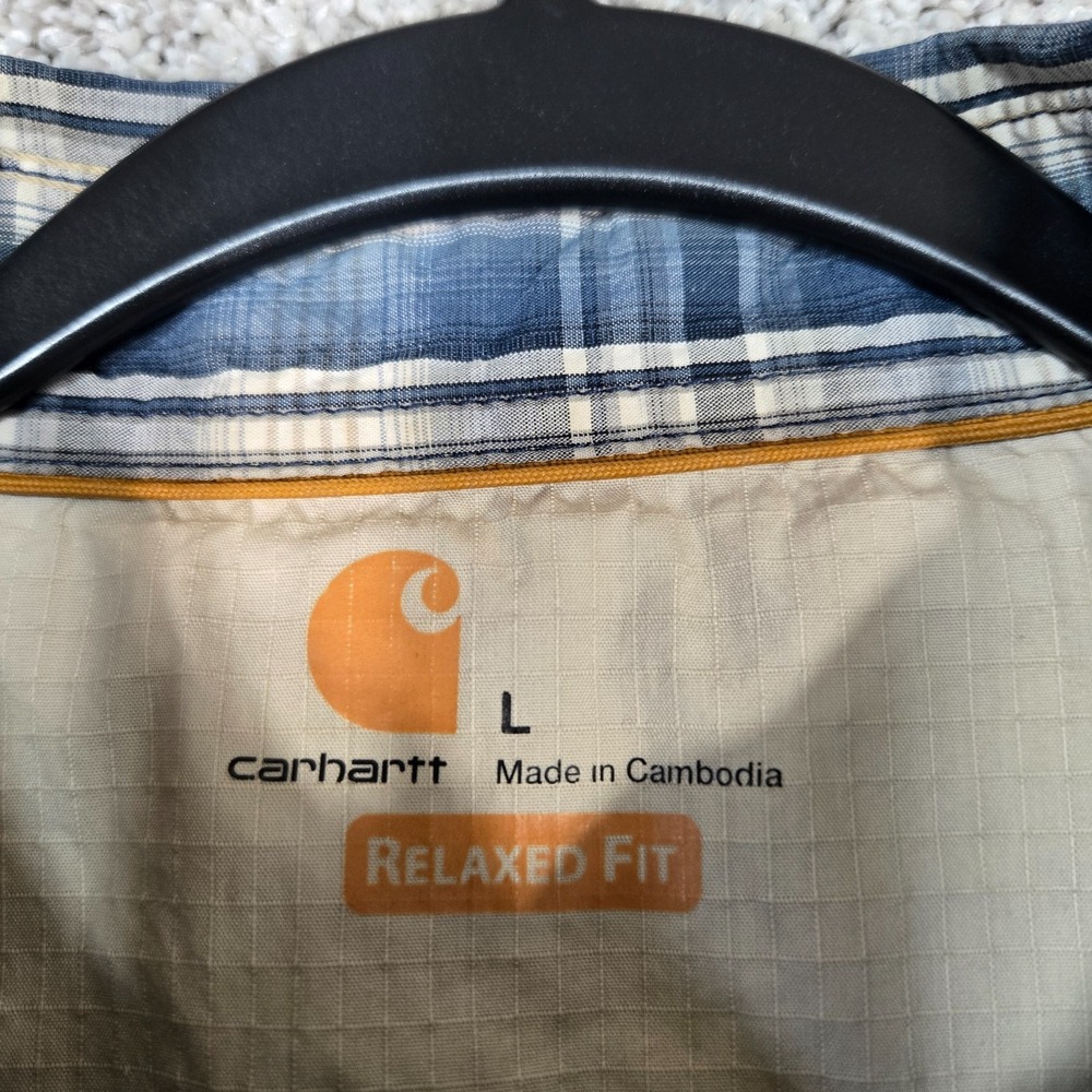 Carhartt Shirts Mens Large Black blue Plaid S/S Button Up Relaxed Fit lot of 2 - Picture 5 of 13